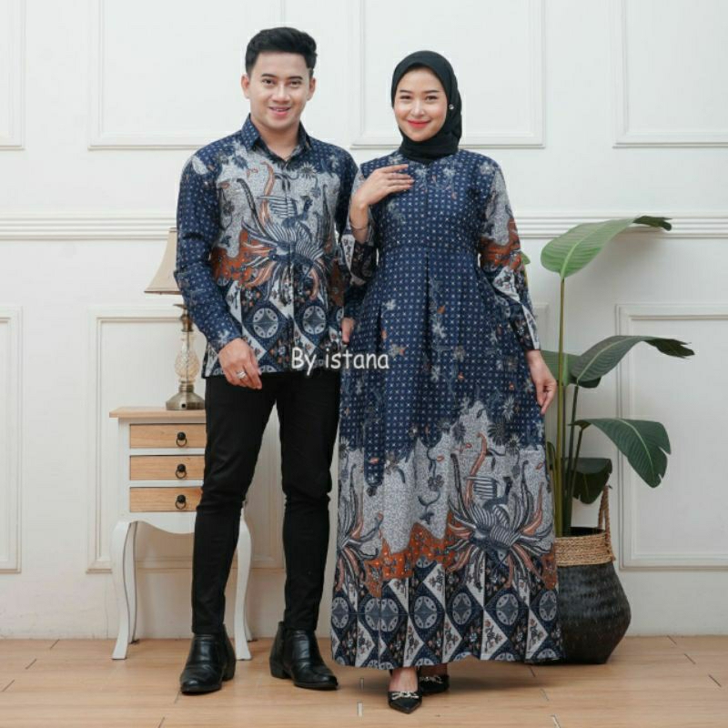 Baju Batik Cople Pasangan Kemeja Pria Lengan Panjang Gamis wanita Busui Jumbo