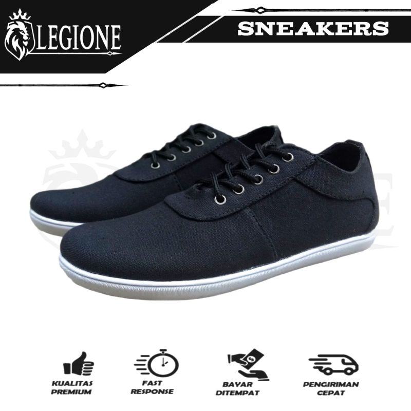 LEGIONE - sepatu sneakers casual pria kanvas terbaru | sepatu sekolah anak smp sma hitam