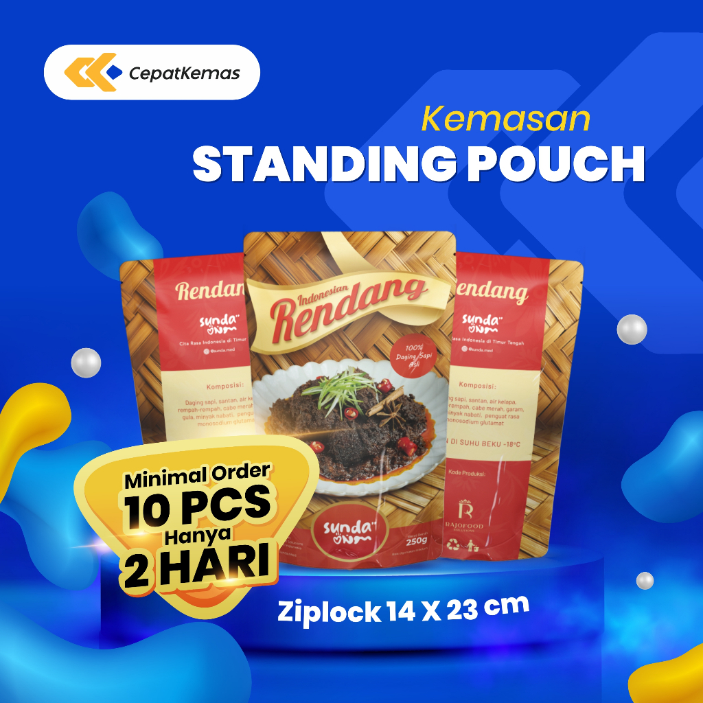 Cetak Kemasan Standing Pouch Ziplock 14x23cm | Custom Desain | 10pcs | Selesai 2 Hari