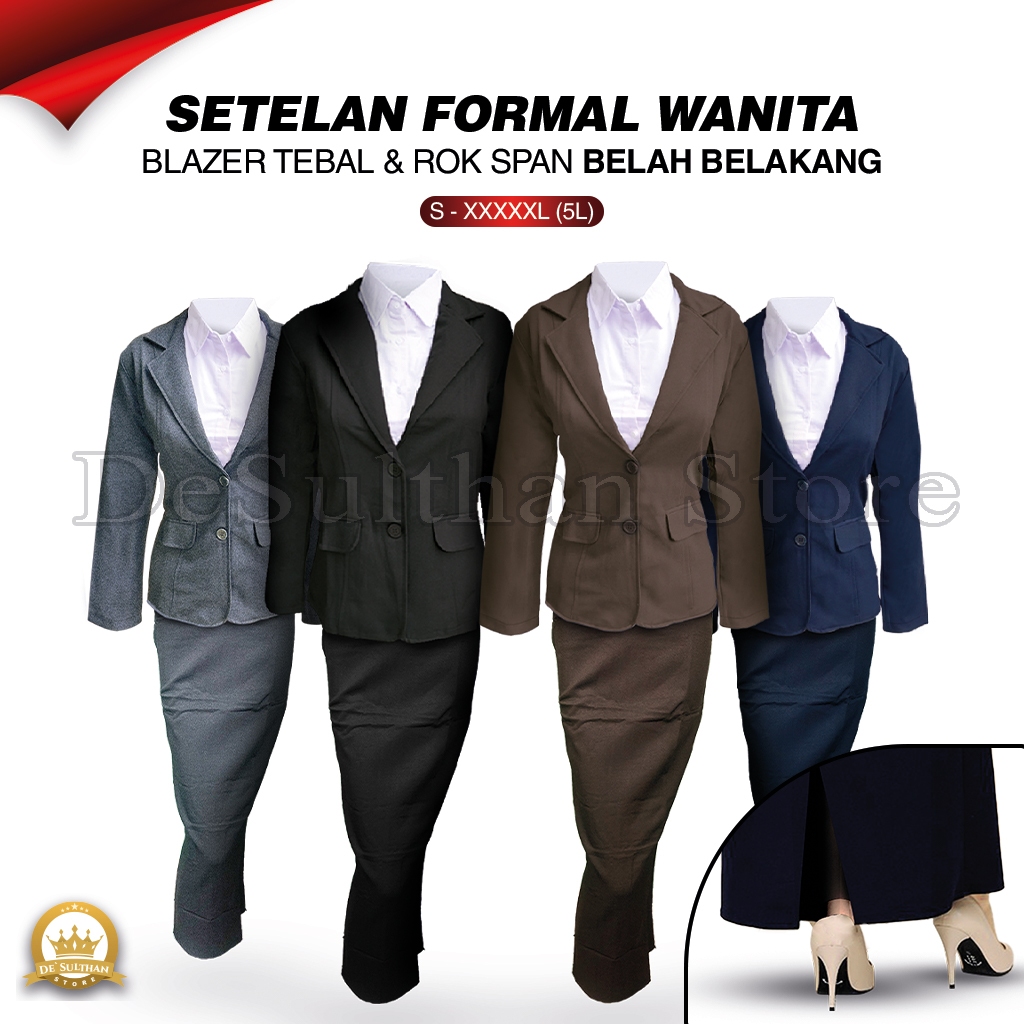 New Desulthan | Setelan Blazer Rok Span Kerja Belah Belakang Wanita Kekinian One Set Jas Kerja Rok B