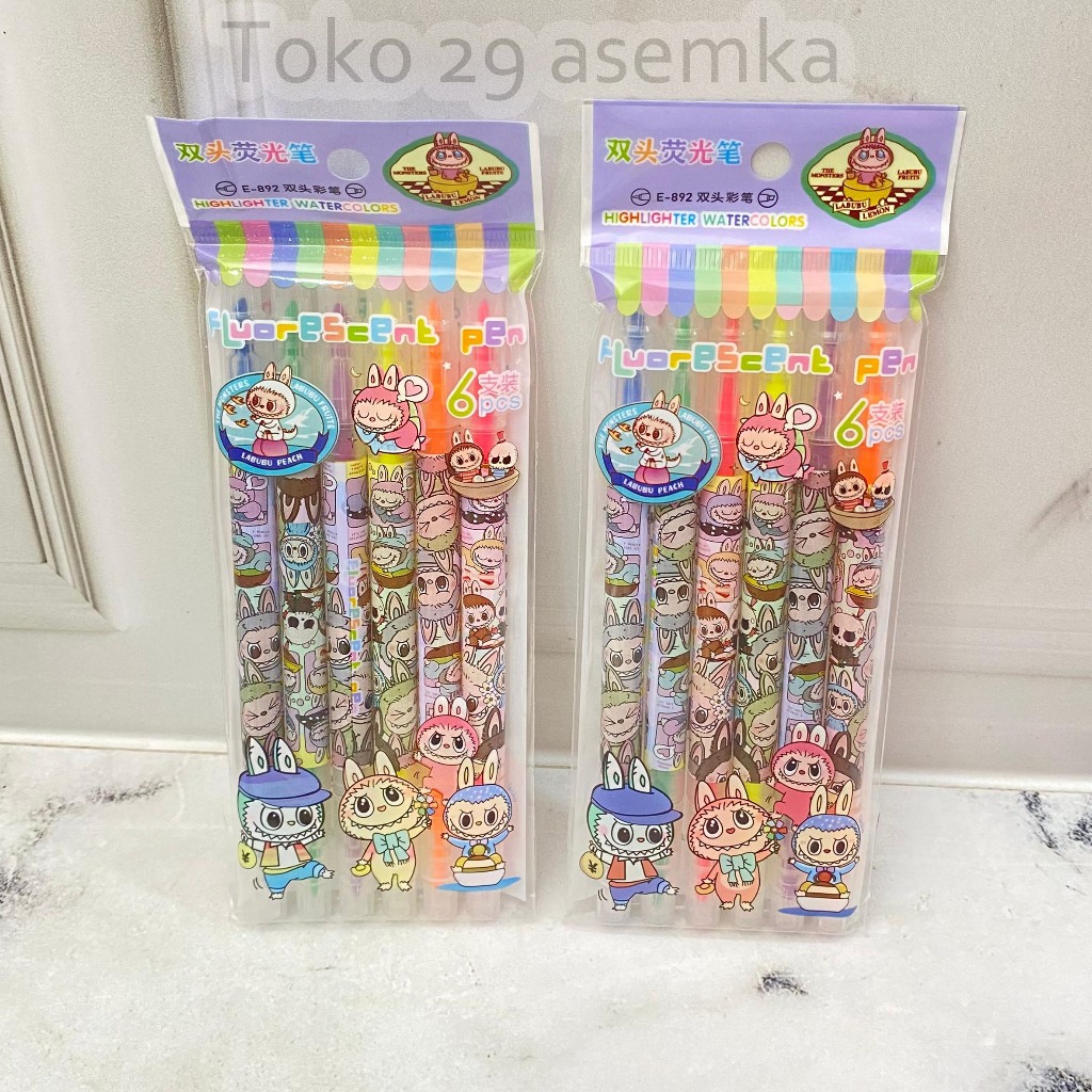 

STABILO 2 SISI LABUBU 1 SET ISI 6 PCS HG-1753 HIGHLIGHTER WARNA WARNI PASTEL STABILO KARAKTER LABUBU