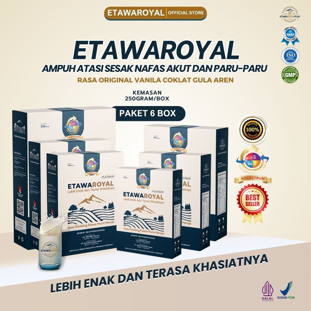 

Susu Kambing Etawa ETAWAROYALPlatinum Perubahan Merk Etawaplus Platinum Asli - Untuk Sesak Nafas dan Nyeri Dada - 250gr Kemasan 6 BOX