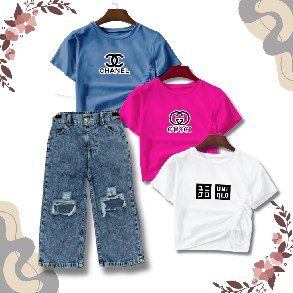 STELAN SERUT CROPTOP DAN KULOT SOBEK ANAK PEREMPUAN 1-10 TAHUN MOTIF UNIQLO