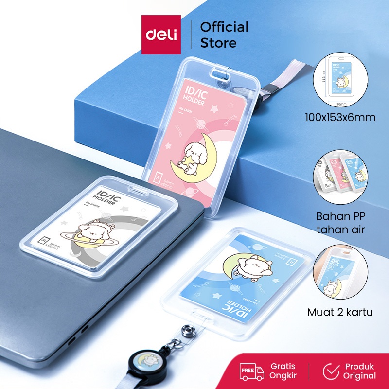 

Deli Name Tag Kartu Tanda Pengenal Motif Doodle Warna Putih/Pink/Biru, Lanyard Bisa Ditarik 6480X