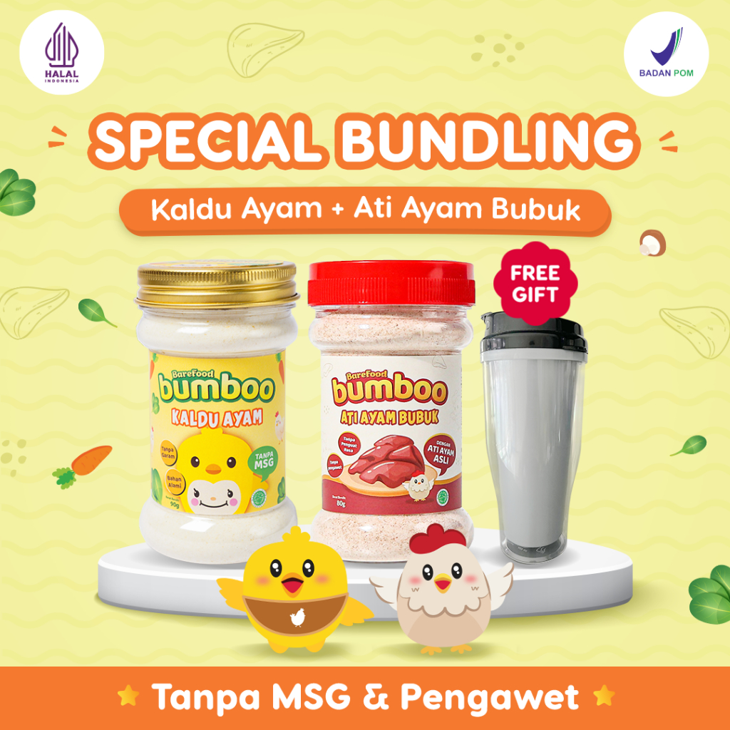 

Seasoning Tanpa Tambahan Gula Garam dan Tanpa Pengawet BUMBOO Ati Ayam & BUMBOO Kaldu Ayam - Free Botol Hitam