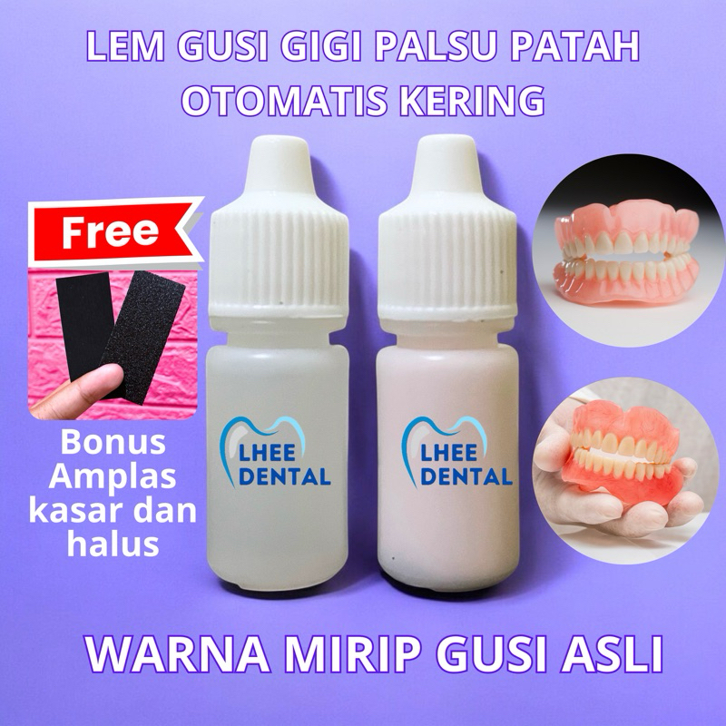 paket mini lem gusi gigi palsu patah otomatis kering Free Amplas