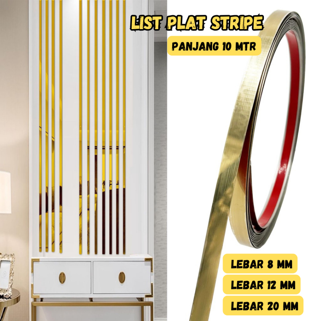 List Plat PVC Strip Mirror Panjang 10 Meter /List PVC Mirror Gold Silver List Plat PVC Hairline