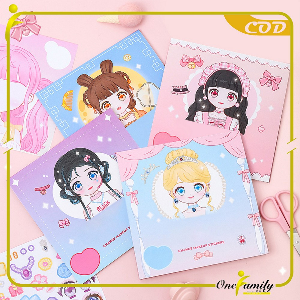 

ONE-M375 DIY Mainan Stiker Ganti Muka Buku Stiker Ekspresi Girl Change Makeup Stickers / Mainan Anak Perempuan Keterampilan Merias Wajah Kartun Make Up Dekorasi