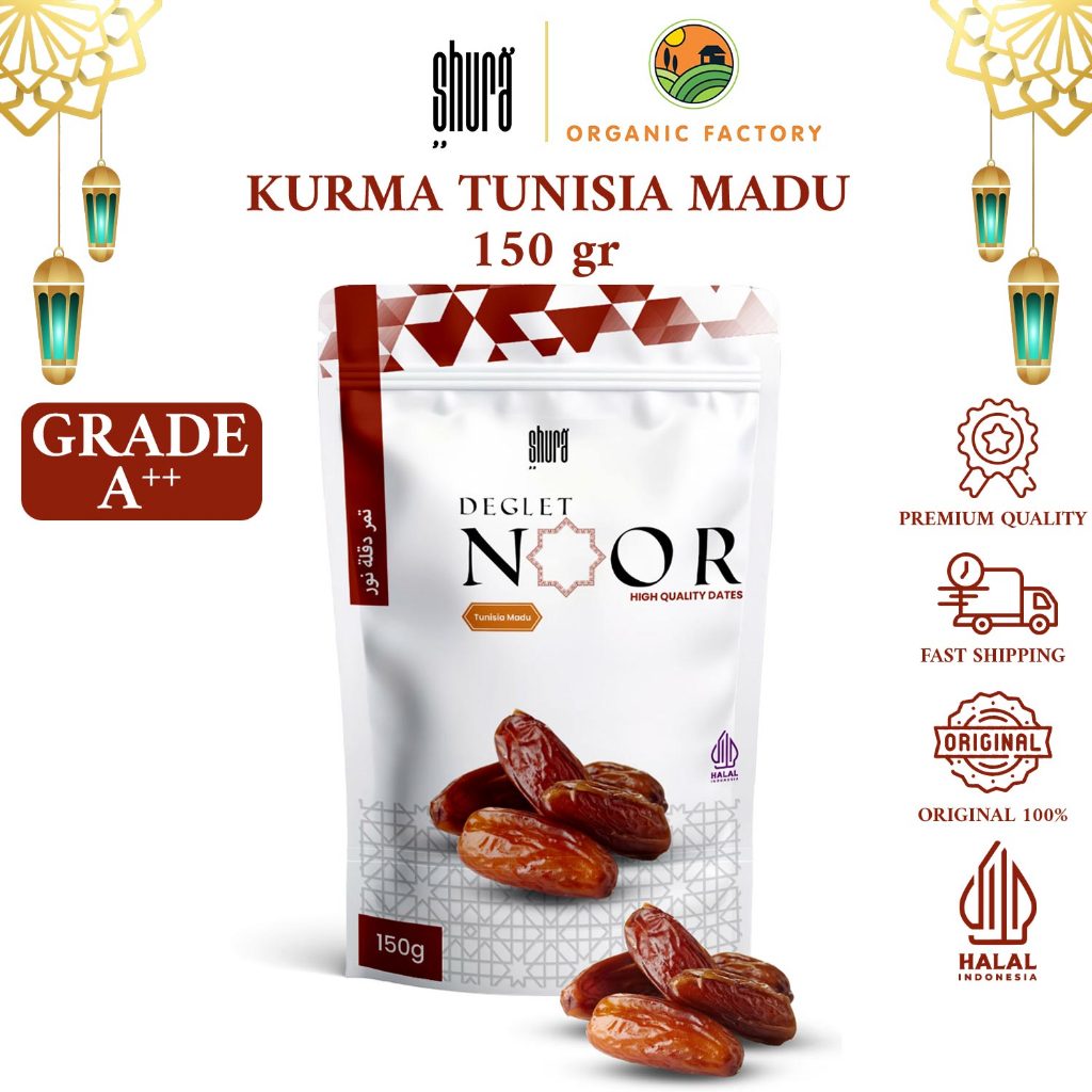 

Shura Kurma Tunisia 150gr Degleet Noor Kemasan Pouch Tunisia Madu Premium High Quality 100% Original