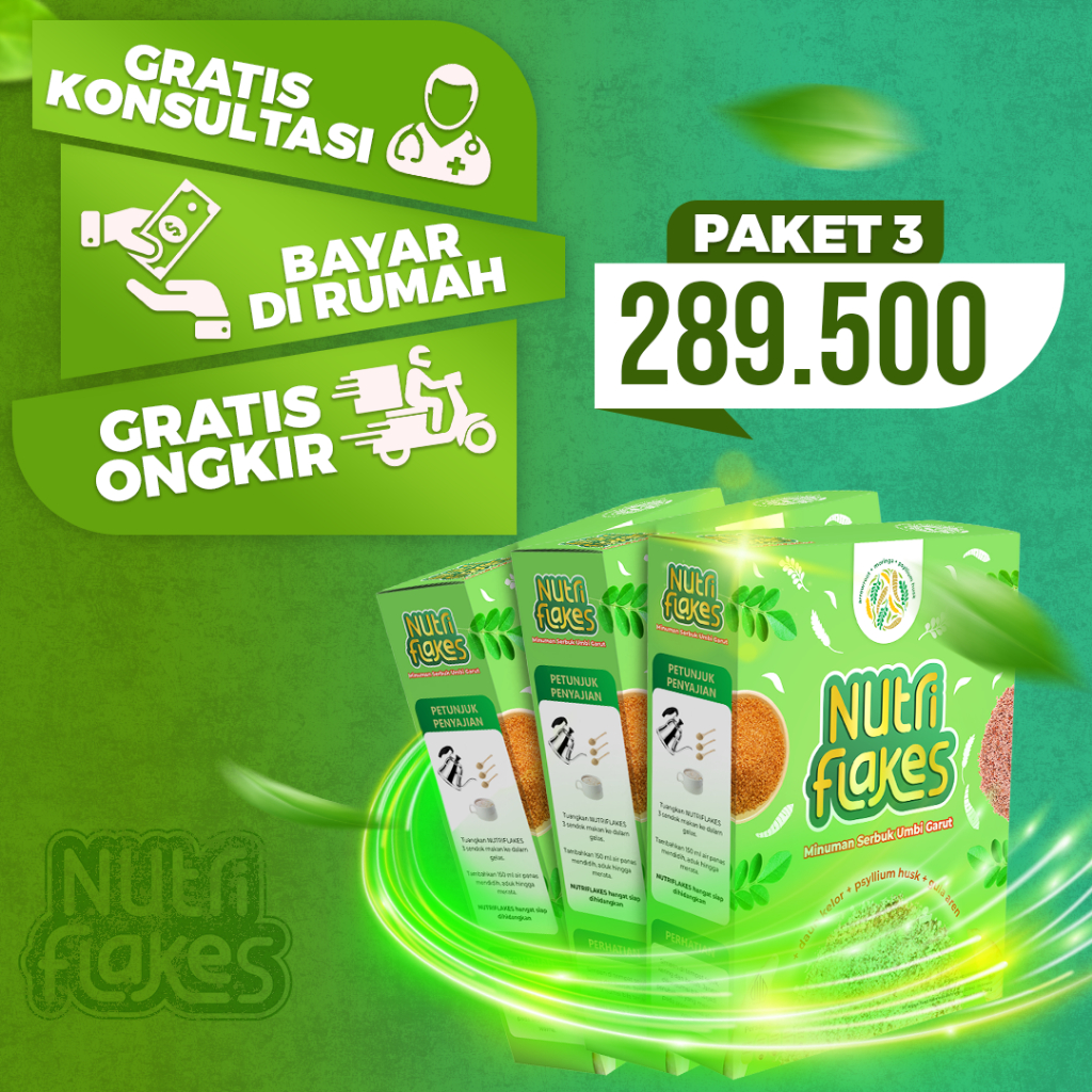 

Nutriflakes Sereal Umbi Garut Sarapan sehat Asam Lambung Bersertifikat Halal dan BPOM