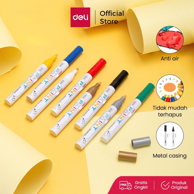 

Deli Permanent Paint Marker / Spidol Gambar Permanen Anti Air Multifungsi Berbagai Warna S558