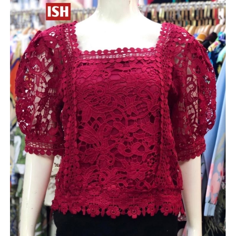 Blouse An An Brokat Import Bangkok Crop Top & Tangan Bulat