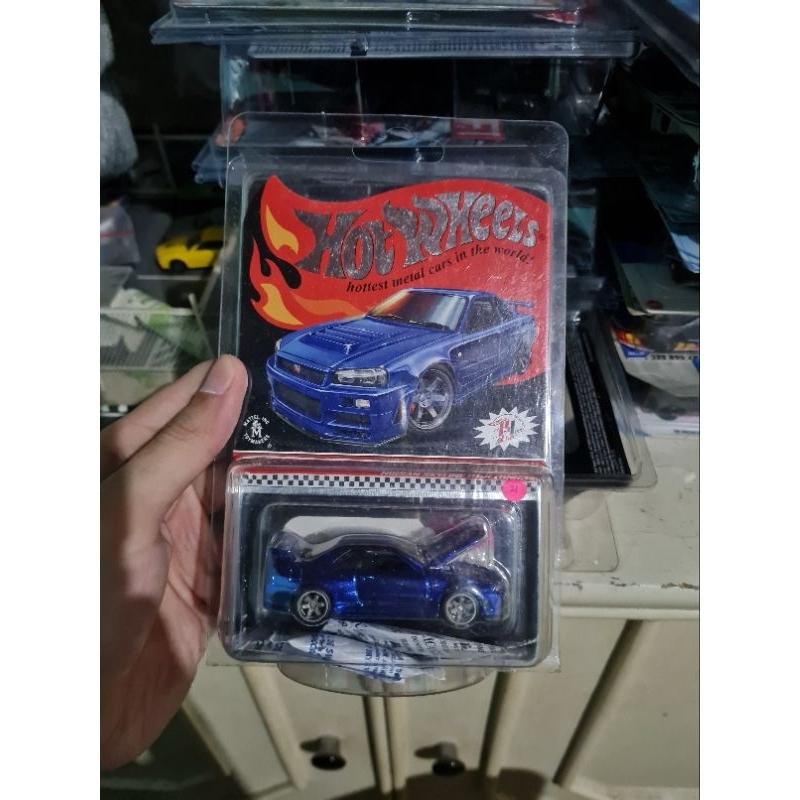hotwheels hot wheels nissan skyline gtr r34 rlc blue spectraflame open hood detailed card not perfec