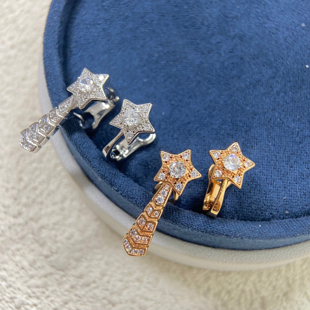 ❤️COD 17k emas asli 】Cincin telinga baru Chanel dengan cincin heksagonal berlian