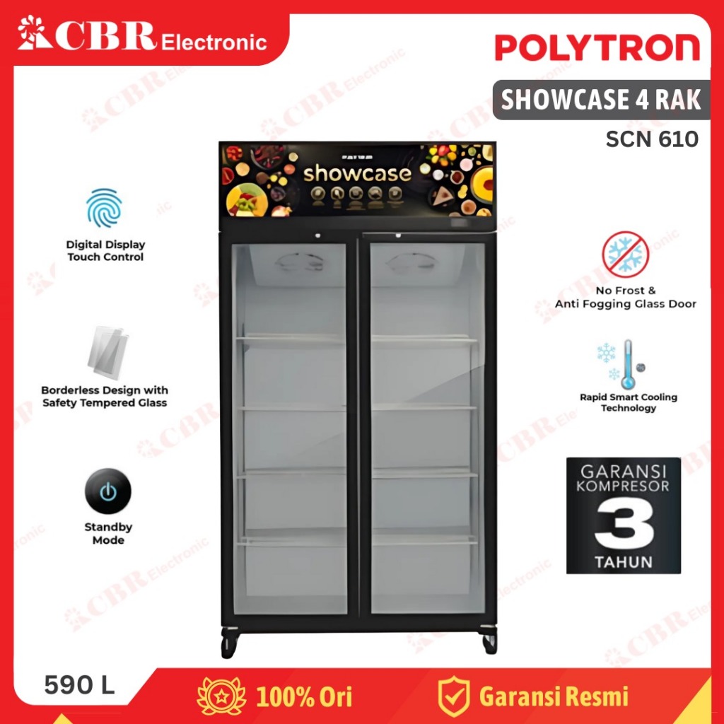 Showcase Display Cooler POLYTRON 2 PINTU 4 RAK SCN 610