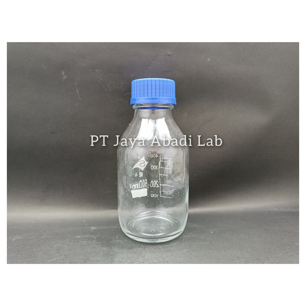 botol sampel botol duran RRC bening tutup biru 500ml 500 ml 500cc