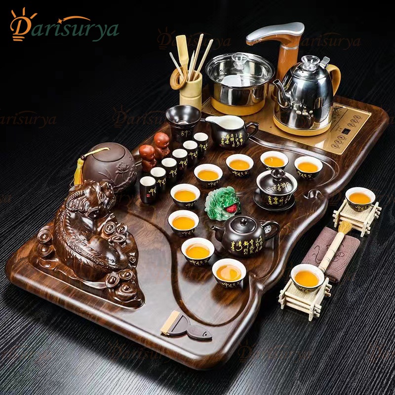 Chines Tea Pot Full Set Naga Ruang Tamu Elektrik  Kungfu Tea Set Teapot Tray Set Keramik AMG