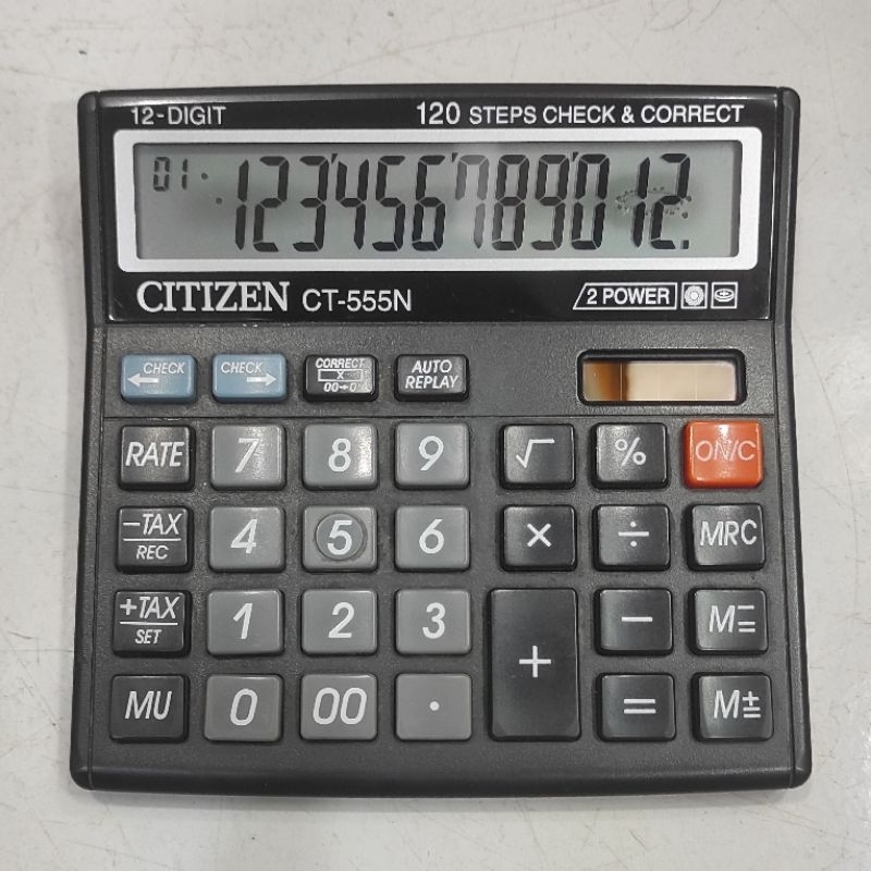 

Kalkulator Meja Sedang Citizen CT 555 ORRIGINAL Kondisi Second Normal Layar Minus
