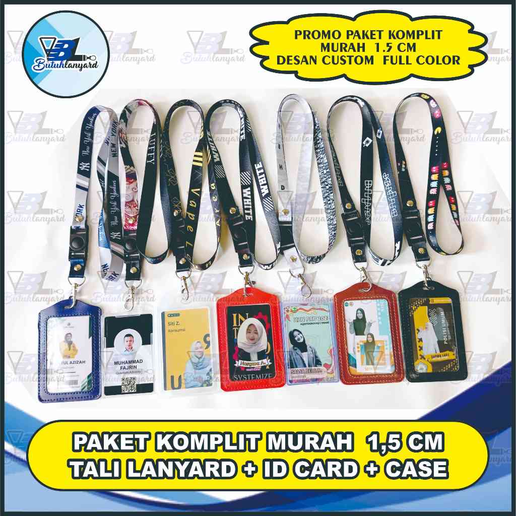 

CETAK PAKET LANYARD+ID CARD+CARD HOLDER CUSTOM UK 1,5 CM 2 Sisi Bahan Tissue Premum