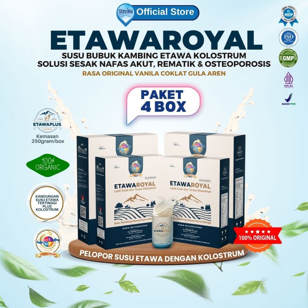 

Susu Kambing Etawa ETAWAROYAL Platinum - Untuk Sesak Nafas dan Nyeri Dada - Kemasan 250gr paket 4 Box