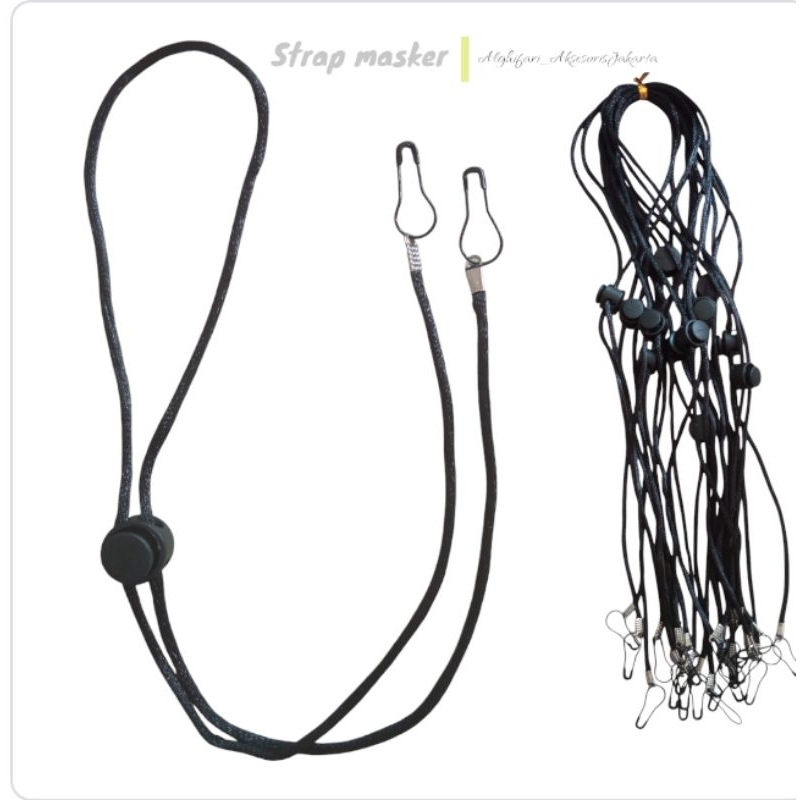 Tali Kalung Masker Hitam Polos Konektor Strap Masker Murah