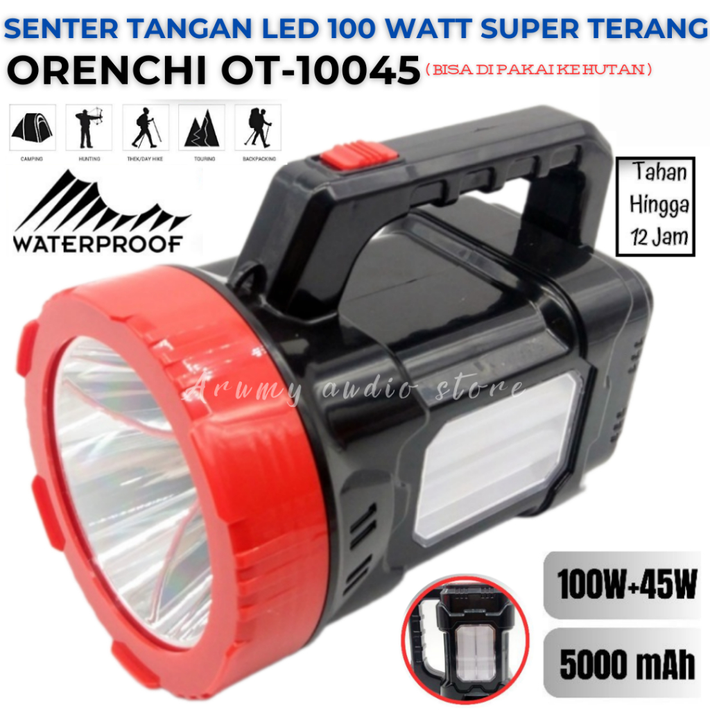 Senter Tangan Jumbo Led Super Terang Ot-10045 + Lampu Samping | Senter Tangan 100w + 45w Led Tesla J