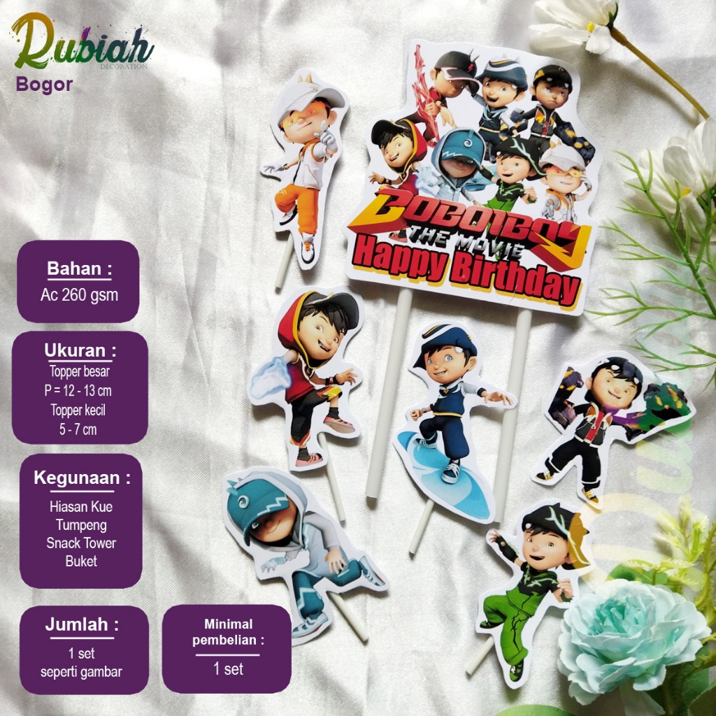 Custom Cake Topper Nama Foto Karakter Boboiboy Part 2 Hiasan Kue Ulang Tahun Buket Snack tower