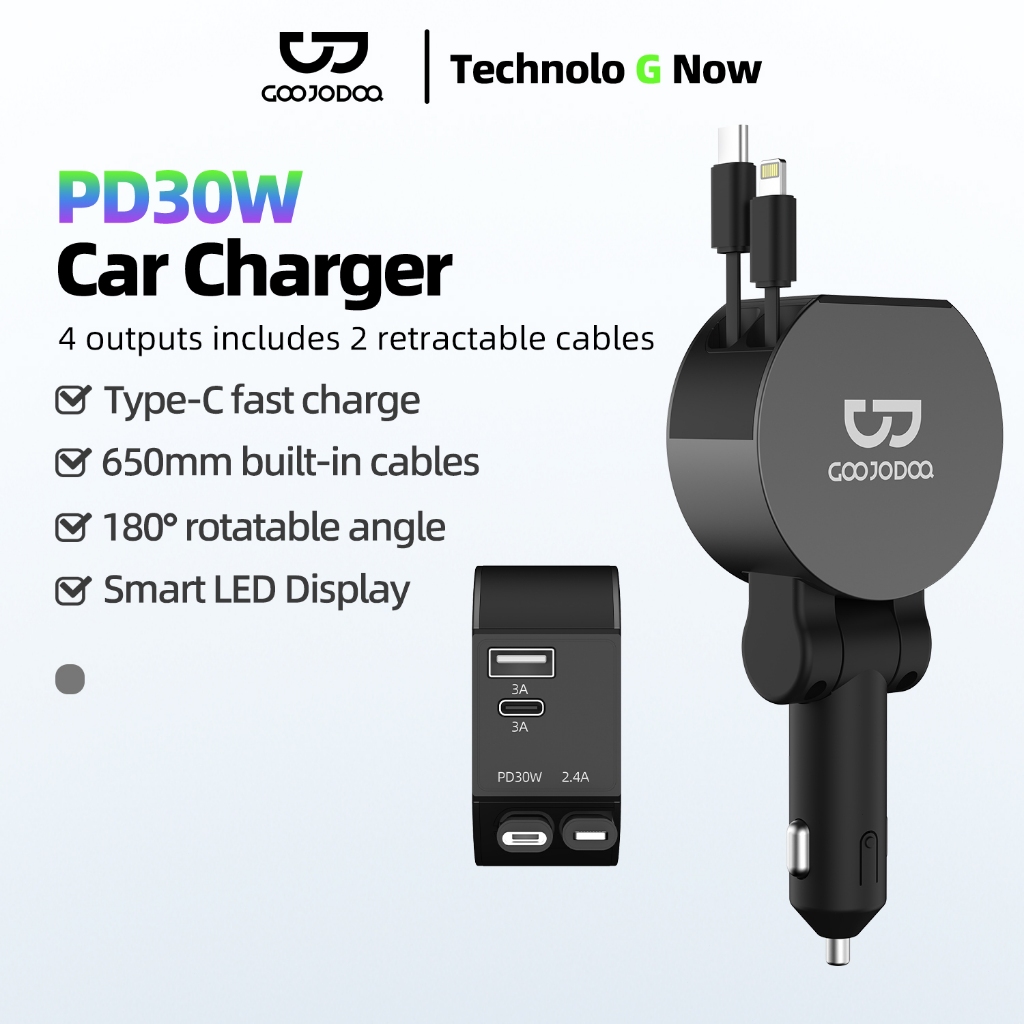 Goojodoq 4 IN 1 PD 30W Car Charger Fast Charging Socket for iPhone Type C and USB 24V Truck QC3.0
