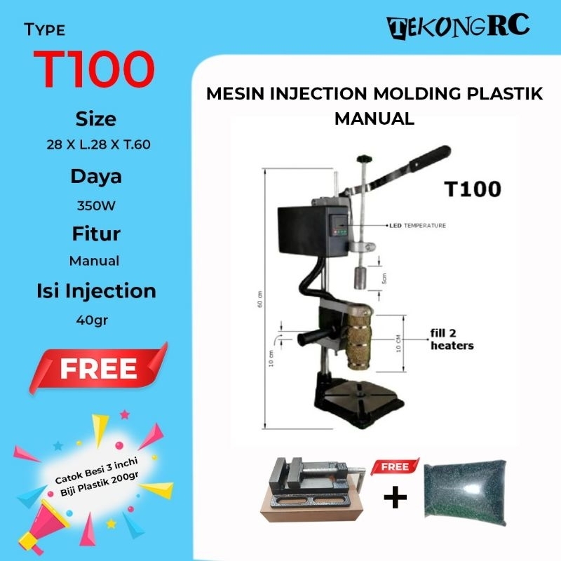 Mesin Plastic Injection Moulding Cetak Kemasan Plastik manual T100