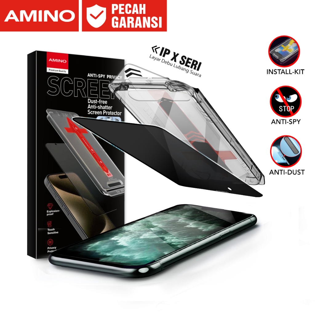 AMINO Easy Install Kit Anti SPY Tempered Glass Untuk Iphone XR XS MAX XS X Privacy Fullcover Antigor