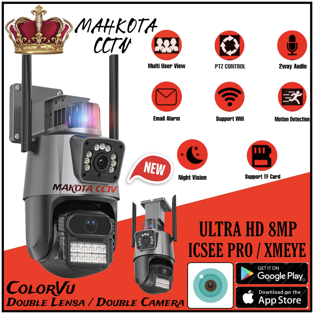 IP Camera CCTV ICSEE 8MP Dual Lens Outdoor Kamera Wifi Outdoor Waterproof 360 Derajat Camera Wireles