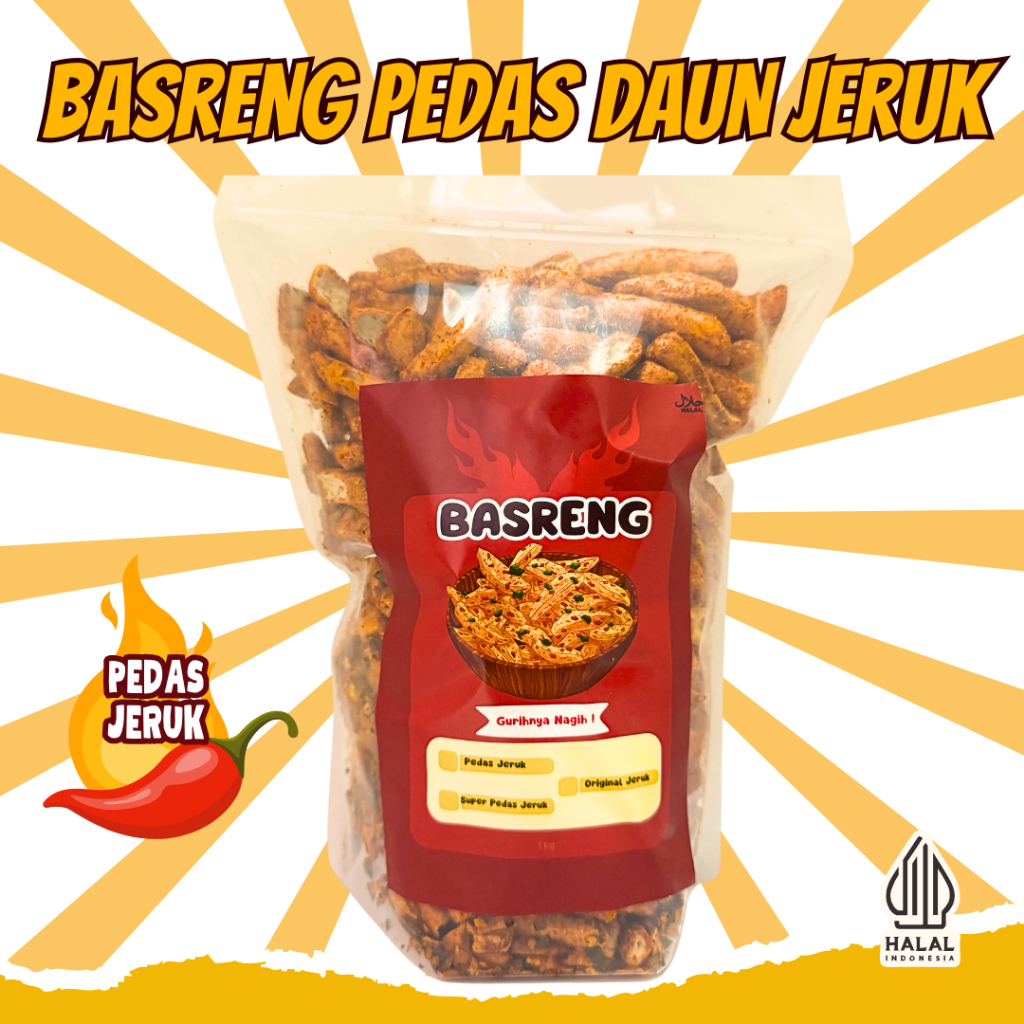 

(HEMAT) BASRENG PEDAS DAUN JERUK - Basreng Viral Pedas Daun Jeruk 1kg / Basreng Ori Daun Jeruk / Basreng Asin Daun Jeruk / Bakso Goreng Stik / Extra Pedas / Basreng Sultan Bandung