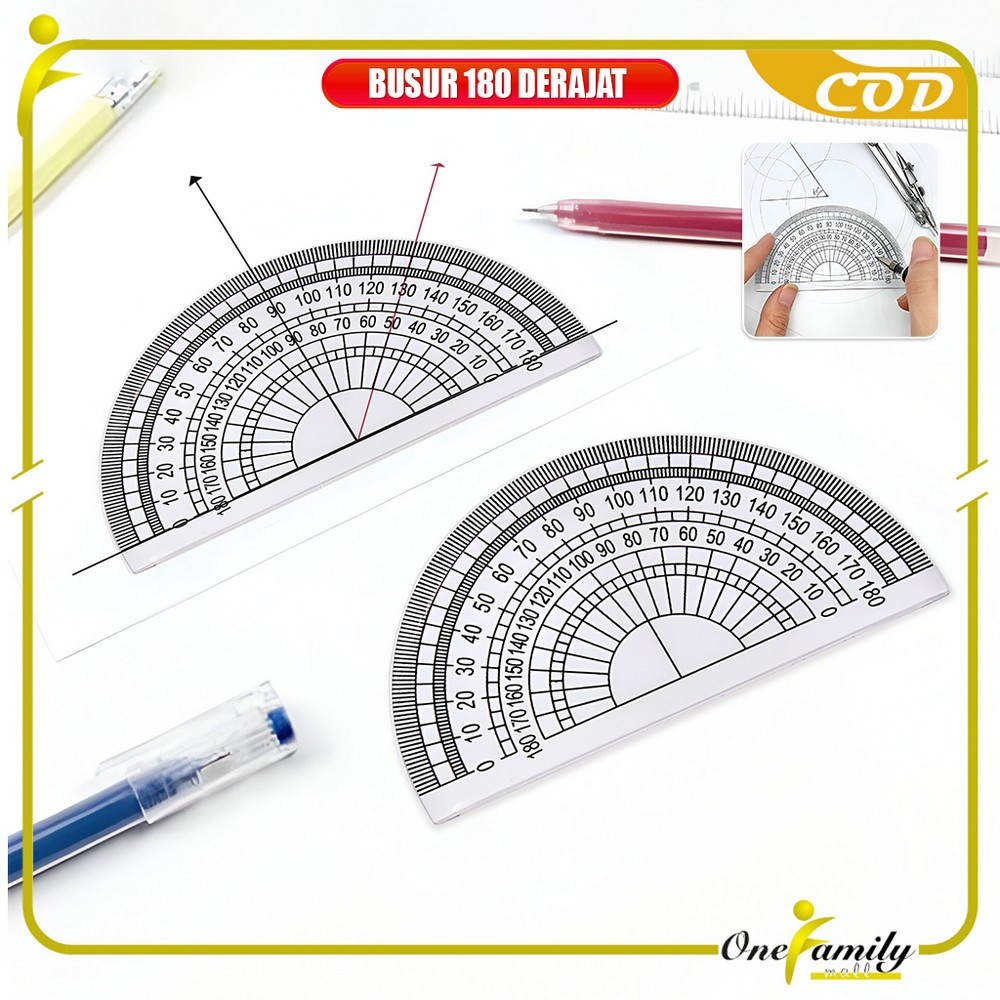 

ONE-A108 Busur Derajat Plastik Transparan Plastic Protractor 180 Derajat / Penggaris Busur Mistar 180 Half Circle Ruler Multifungsi