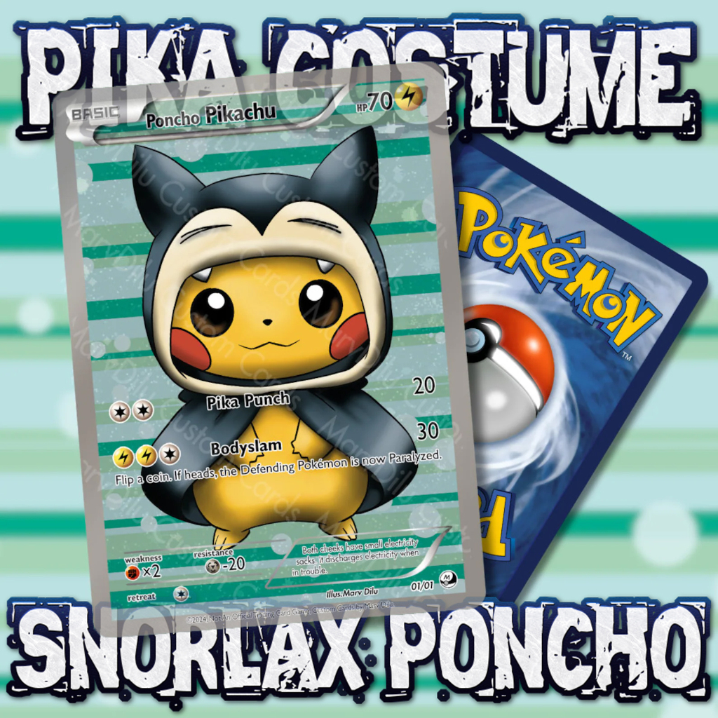 KARTU POKEMON TCG HOLOGRAM ENGLISH VERSION PIKA COSTUME - SNORLAX PONCHO
