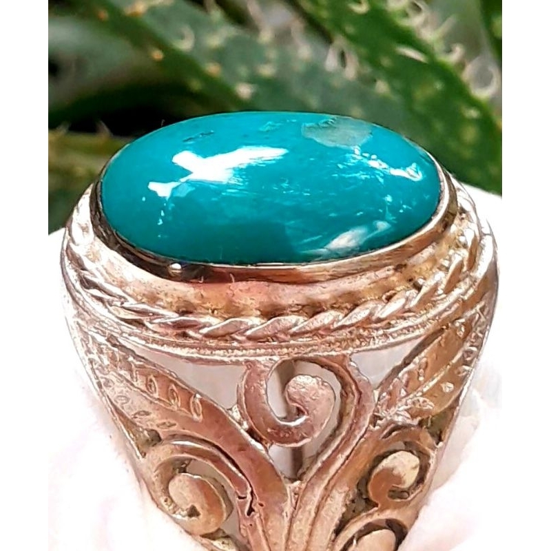 Pirus Persia polosan Hijau Tosca size kantoran ring perak