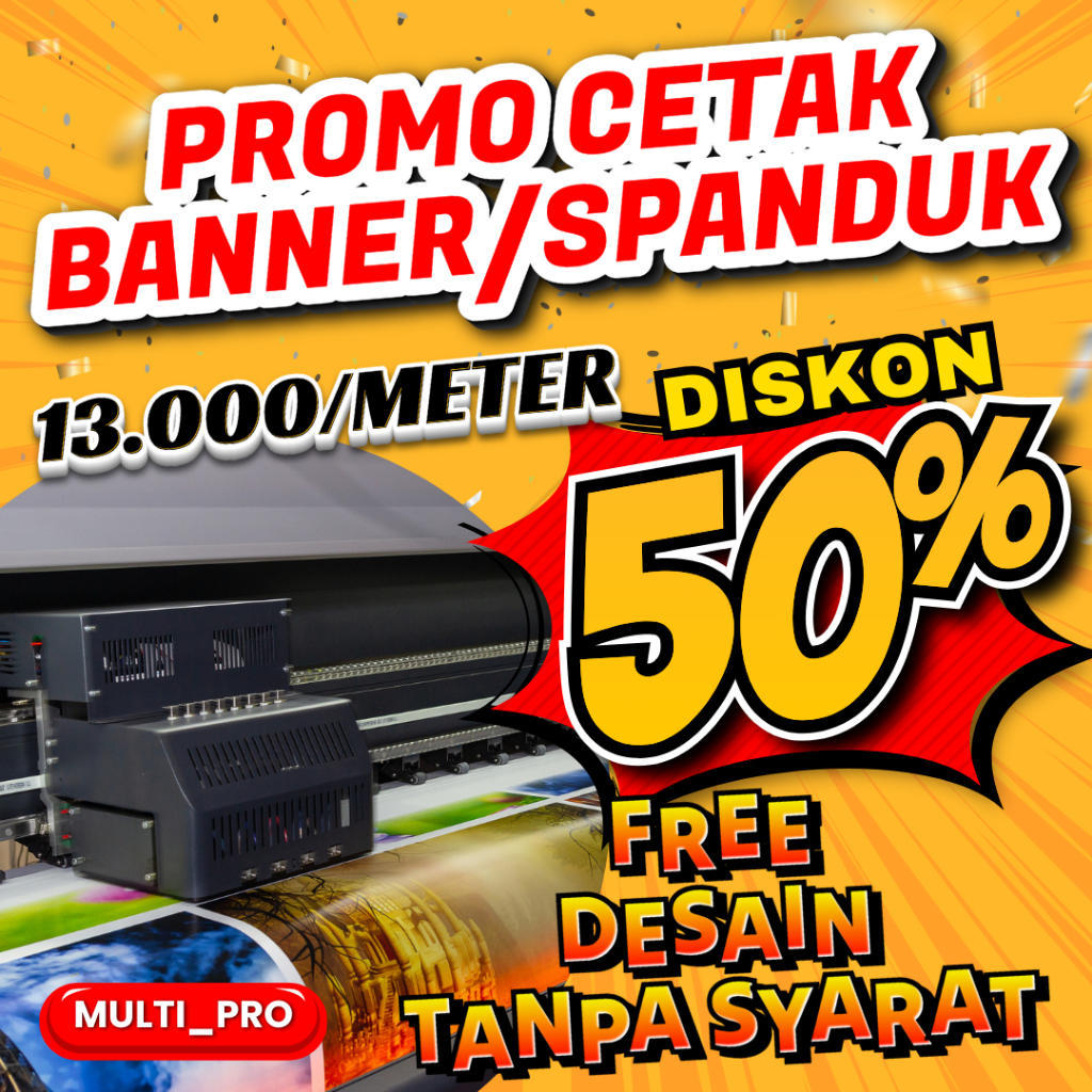 Cetak Spanduk / Banner / MMT Custom ( FREE DESAIN ) bahan Flexi 280Gram, Banner/Baligho/Backdrop Tok