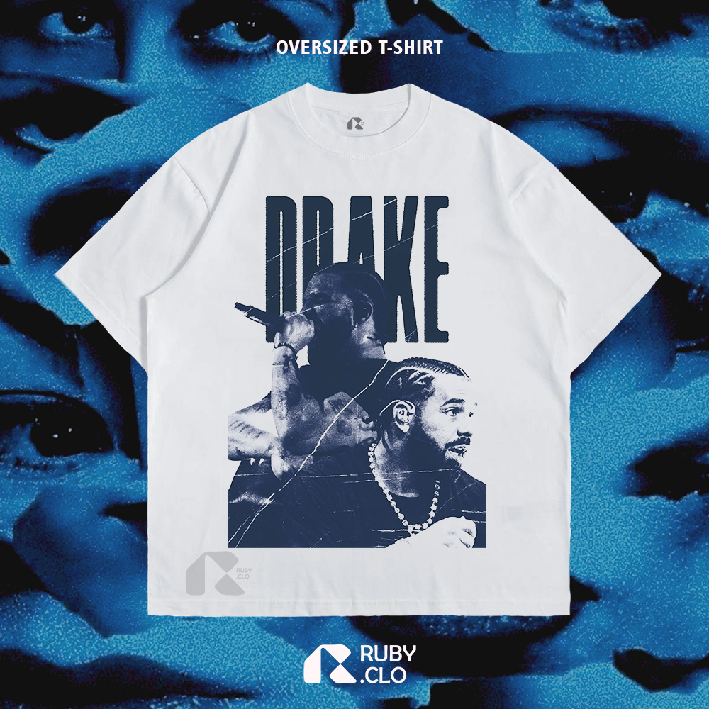 RUBY.CLO - KAOS BAJU BOXY OVERSIZE DRAKE POSTER BLUE PUTIH | OVERSIZED T-SHIRT PREMIUM WHITE STYLE Y