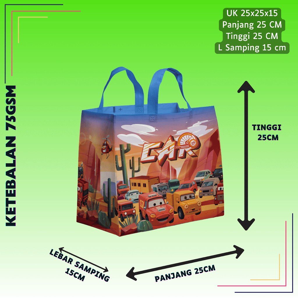 

(12PCS) Tas Ulang Tahun Karakter / Goodie Bag Bingkisan Snack / Tas Karakter Anak Uk.25x25x15 Box