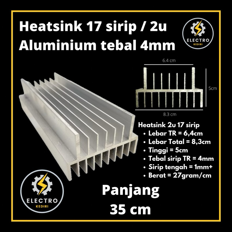 Heatsink 2u 35cm Pendingin Aluminium 17 sirip 35 cm | Heatsink hetsing 17 sirip 35cm