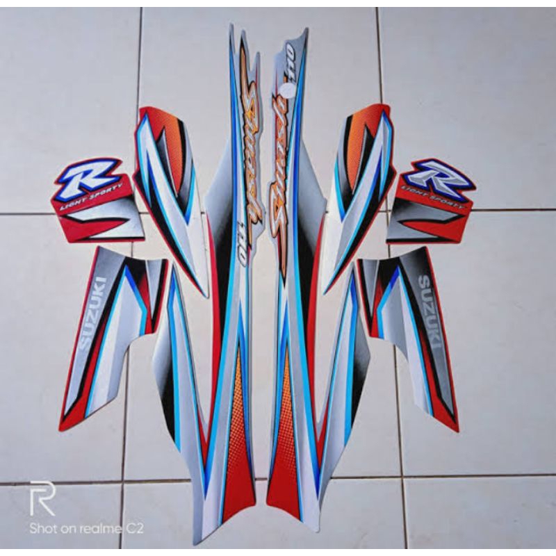 striping stiker list body Suzuki smash 110 THN 2005-2006 silver merah