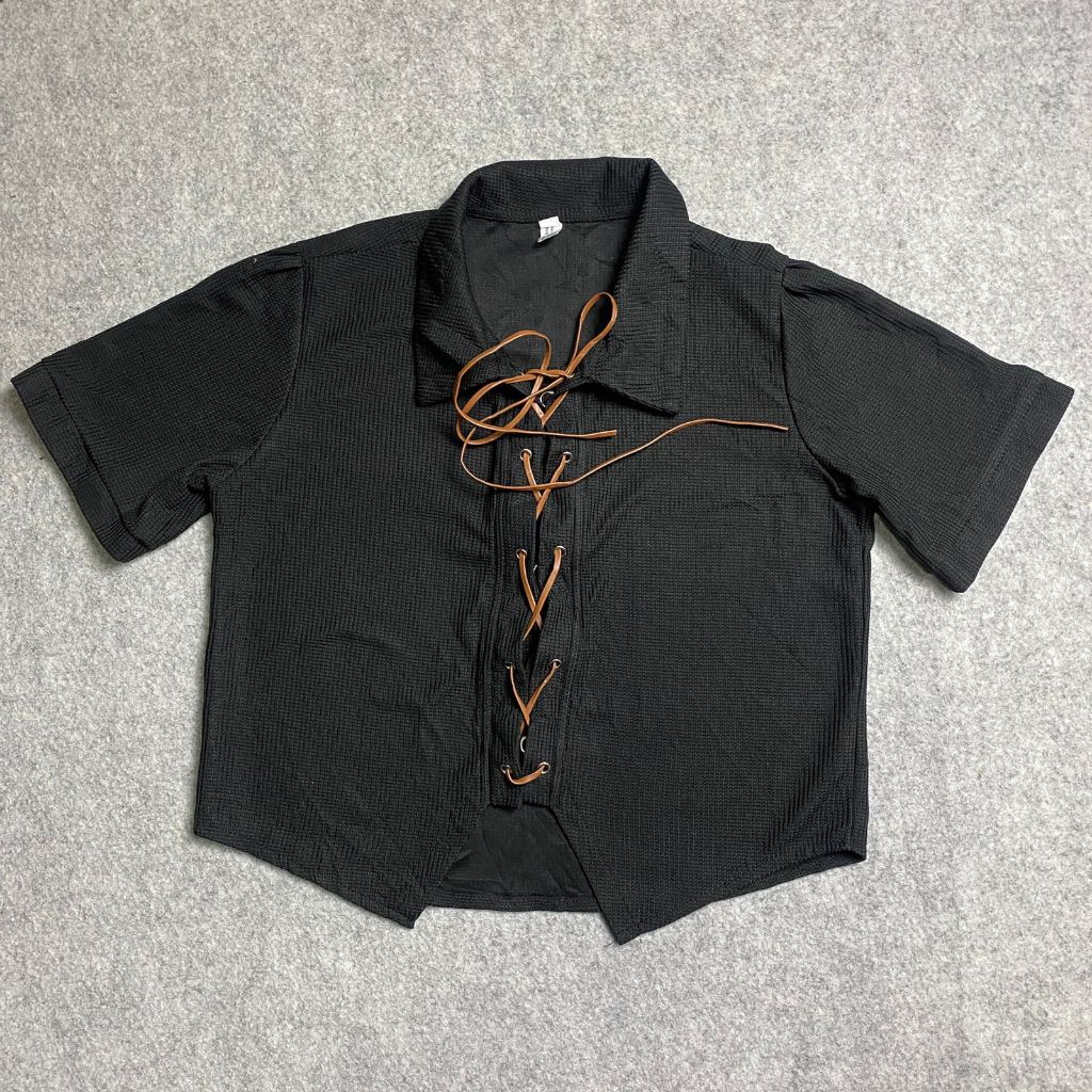 Kemeja Wanita Hitam Tali Atasan Baju Blouse Wanita Hitam