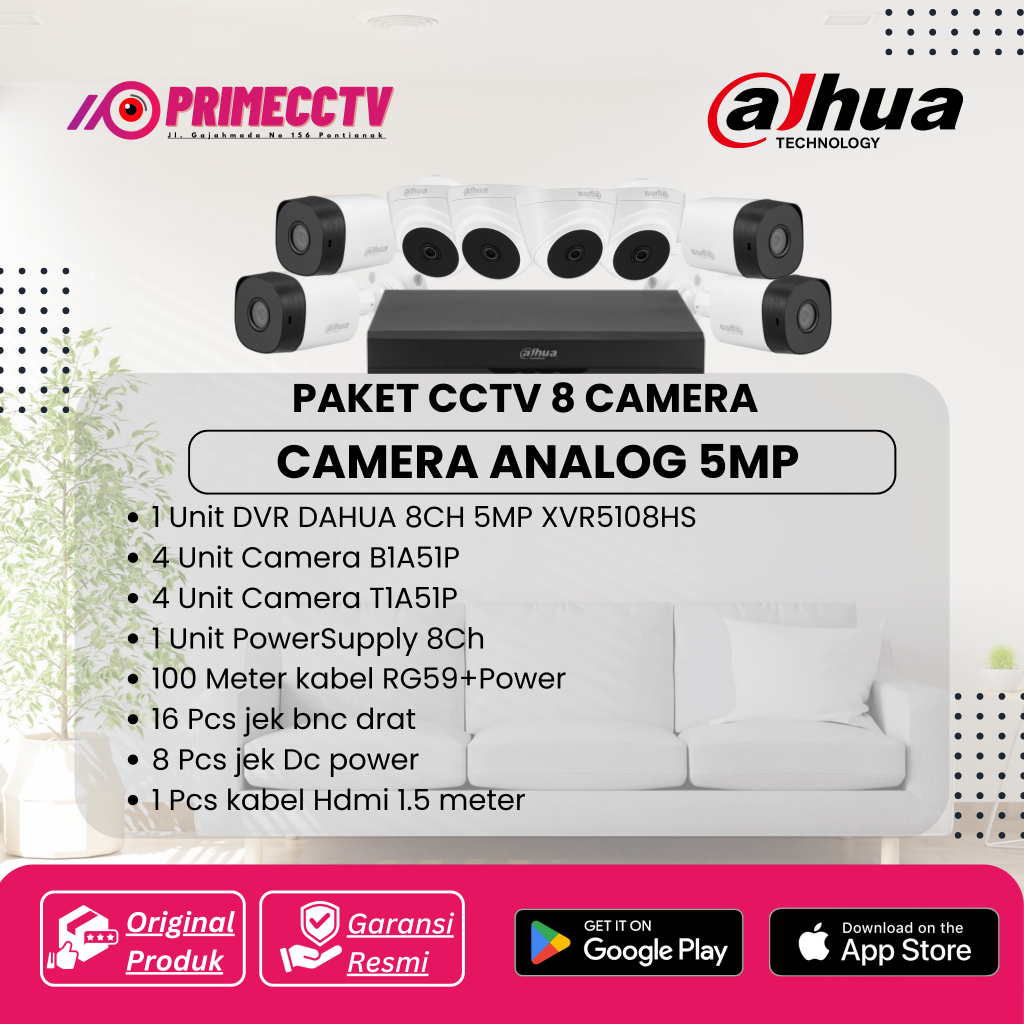 Paket cctv Dahua 8 Camera 5MP