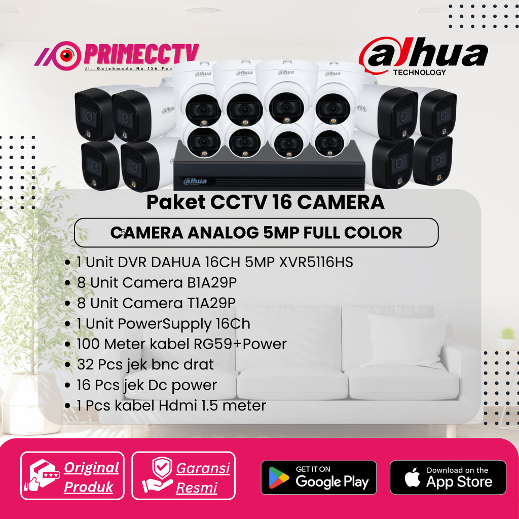 Paket cctv Dahua 16 Camera Full Color 5MP