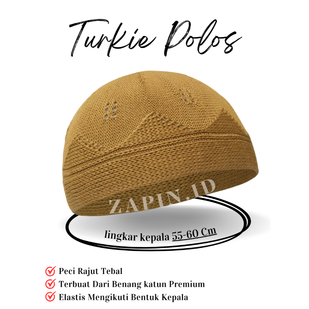 Zapin - Kopiah Rajut Turkey Polos Bahan Tebal Dan Elastis Peci Haji Warna Putih