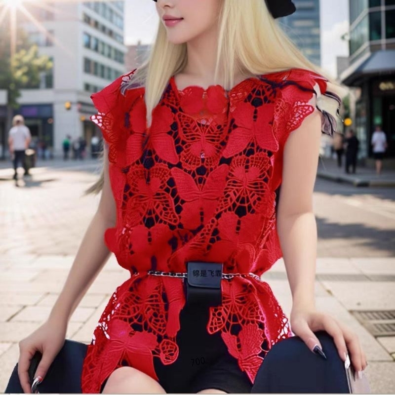 3194 Baju atasan blouse outer luaran MALVIVA ASYMMETRIC LACE BORDIR TOP Korean style wanita premium 