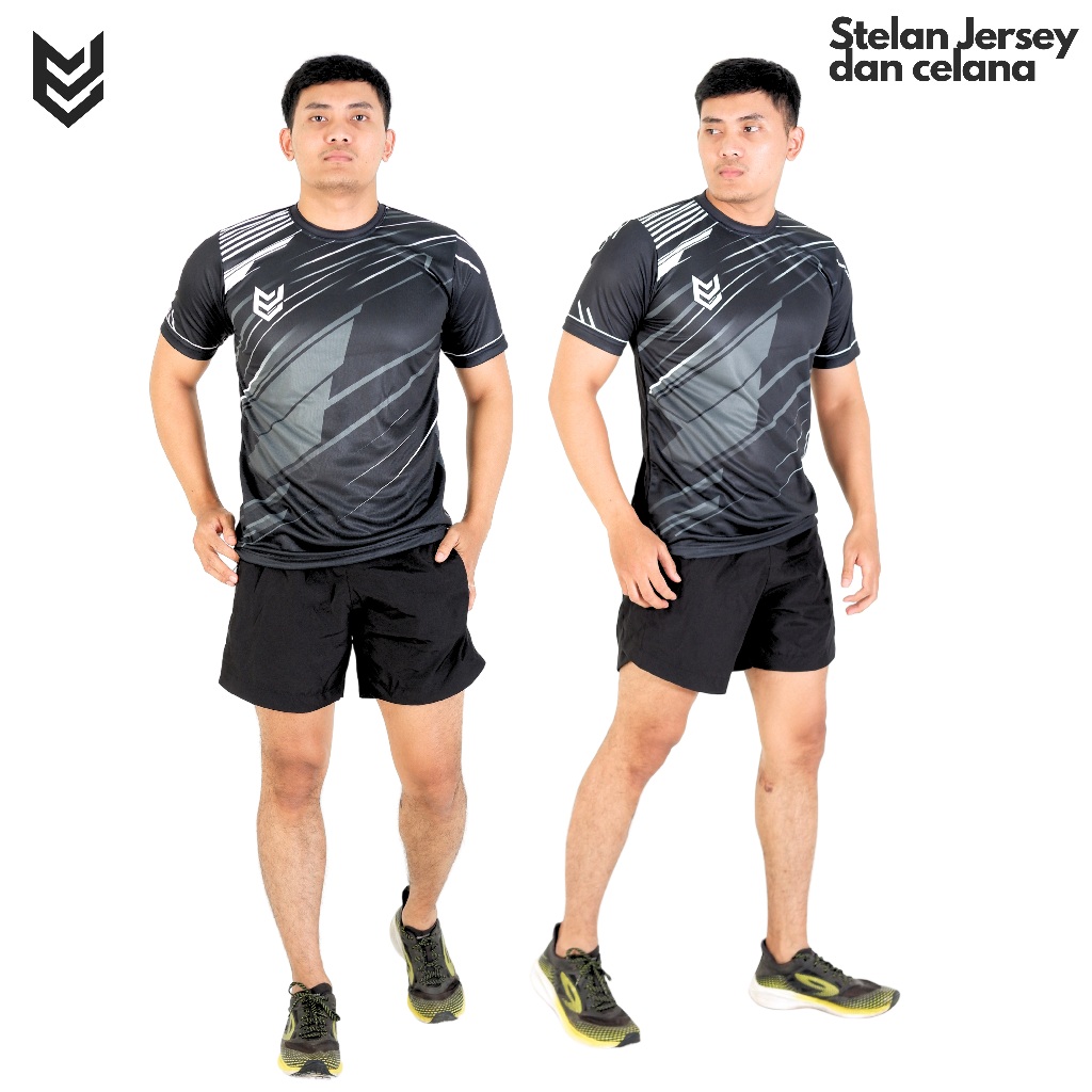 Setelan Jersey dan Celana Olahraga Lari Gym Futsal Sepak Bola – Bahan Dryfit & Parasut, Desain Print