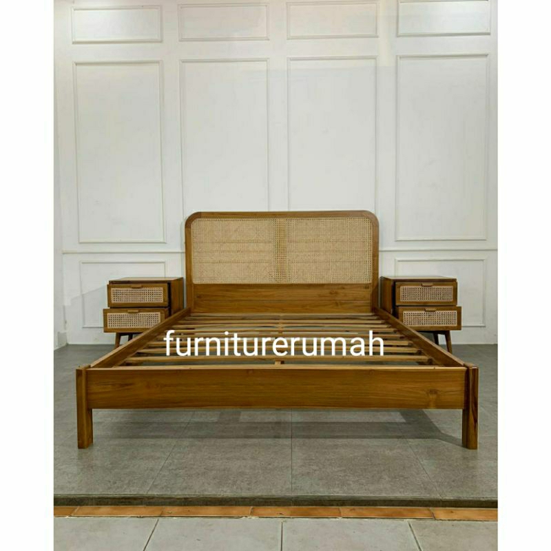 set kamar minimalis jati rotan furniture jepara, set tempat tidur nakas bedside jati rotan furniture