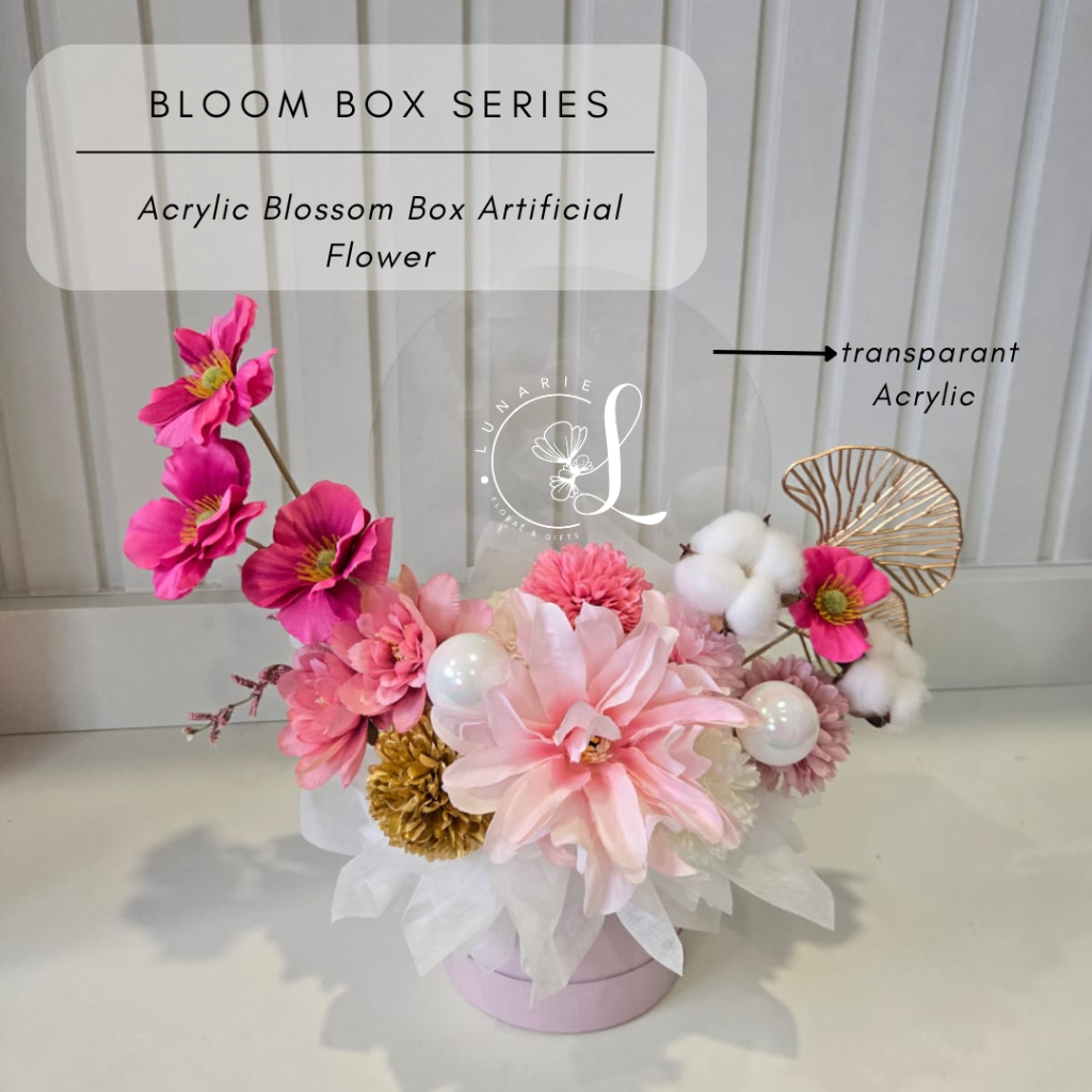 Acrylic Blossom Box Artificial Flower / bunga florist / bunga indoor / bunga grand opening / florist
