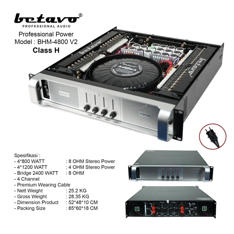 POWER AMPLIFIER BETAVO BHM-4800 POWER 4 CHANNEL 4 ×800 WATT 8 OHM STEREO POWER CLASS H