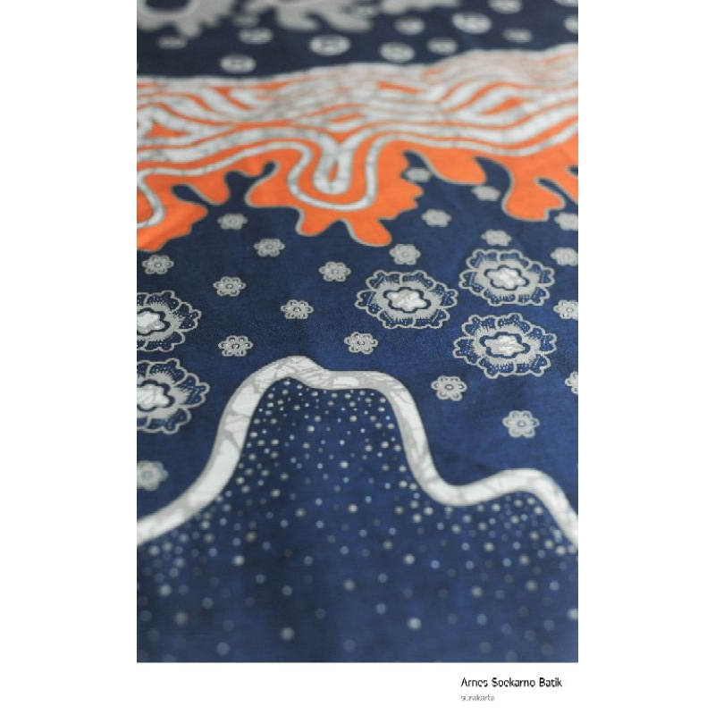 kain batik cap warna biru gelap oren putih abu abu motif kombinasi